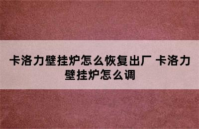 卡洛力壁挂炉怎么恢复出厂 卡洛力壁挂炉怎么调